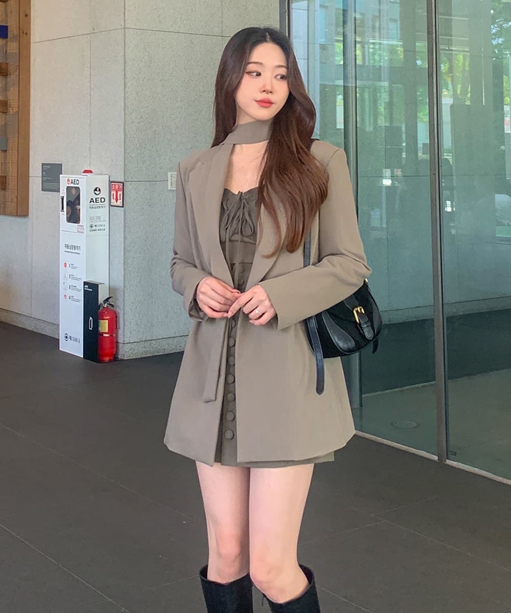 있음 선적 사이즈 업데이트 한국 chic 가을 겨울 새로운 프랑스식 레트로 행침 목 부서 허리 캐주얼 블레이저 상세 이미지 1