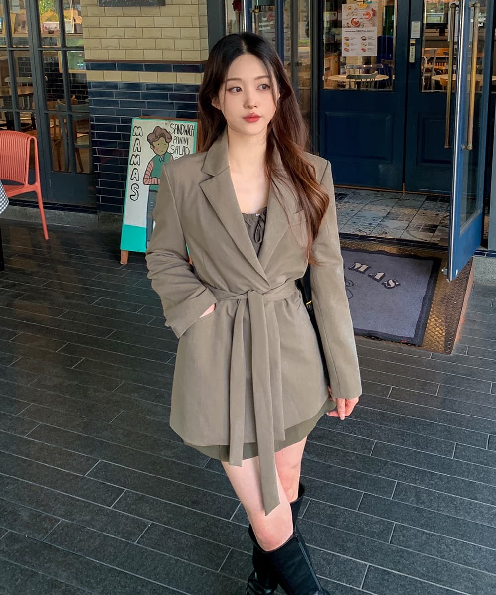 있음 선적 사이즈 업데이트 한국 chic 가을 겨울 새로운 프랑스식 레트로 행침 목 부서 허리 캐주얼 블레이저 상세 이미지 3