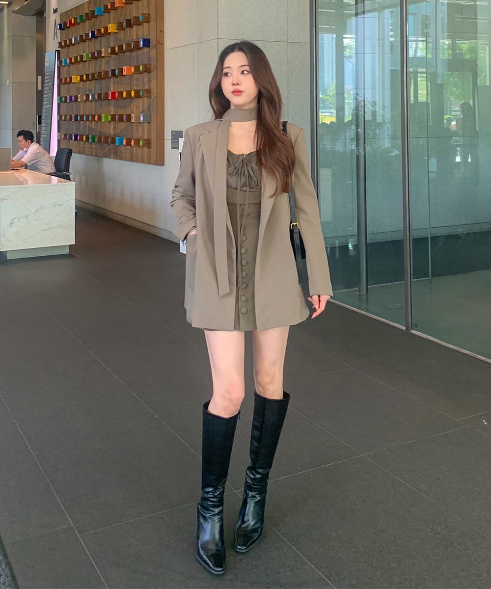 있음 선적 사이즈 업데이트 한국 chic 가을 겨울 새로운 프랑스식 레트로 행침 목 부서 허리 캐주얼 블레이저 상세 이미지 5