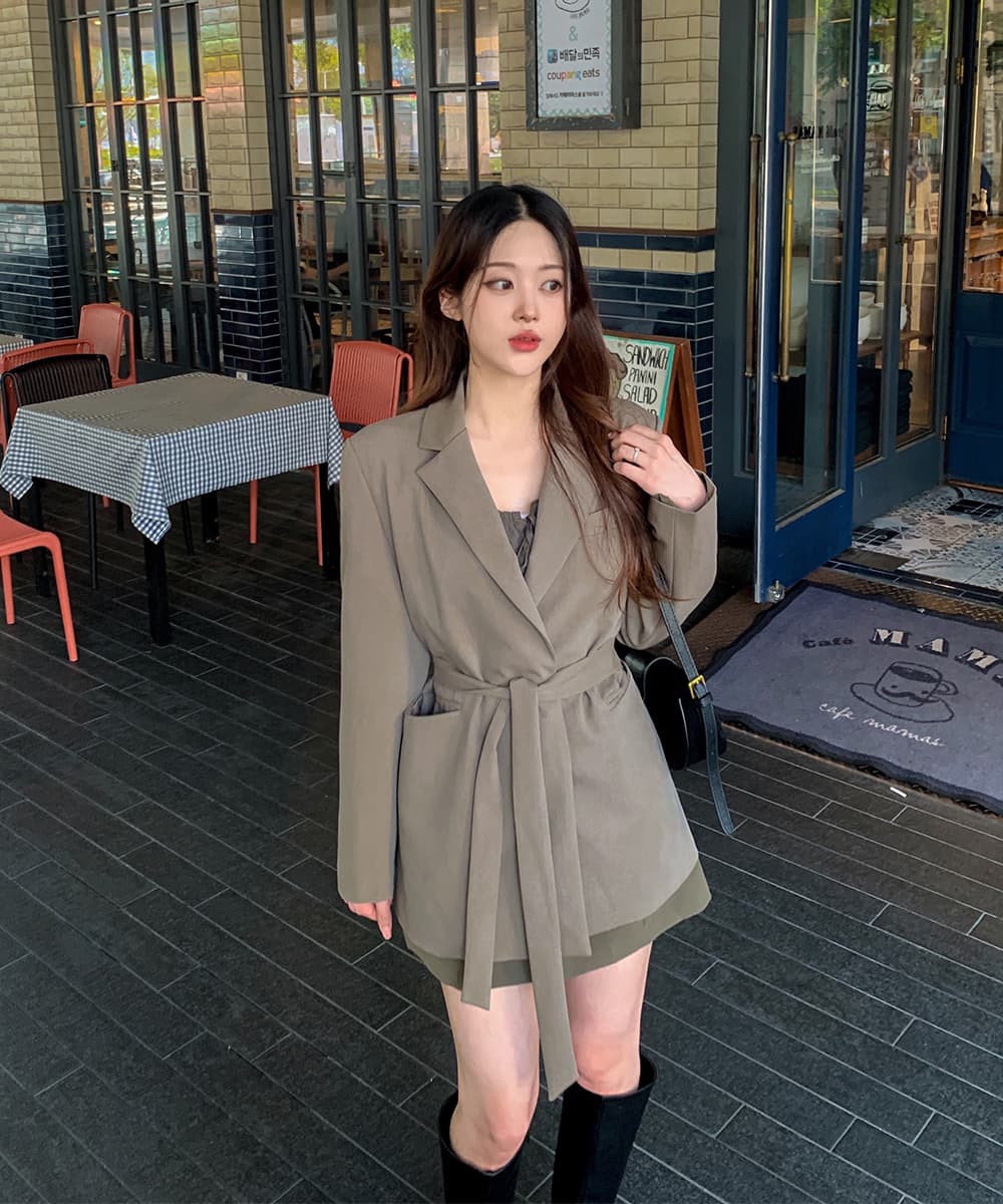 있음 선적 사이즈 업데이트 한국 chic 가을 겨울 새로운 프랑스식 레트로 행침 목 부서 허리 캐주얼 블레이저 상세 이미지 13
