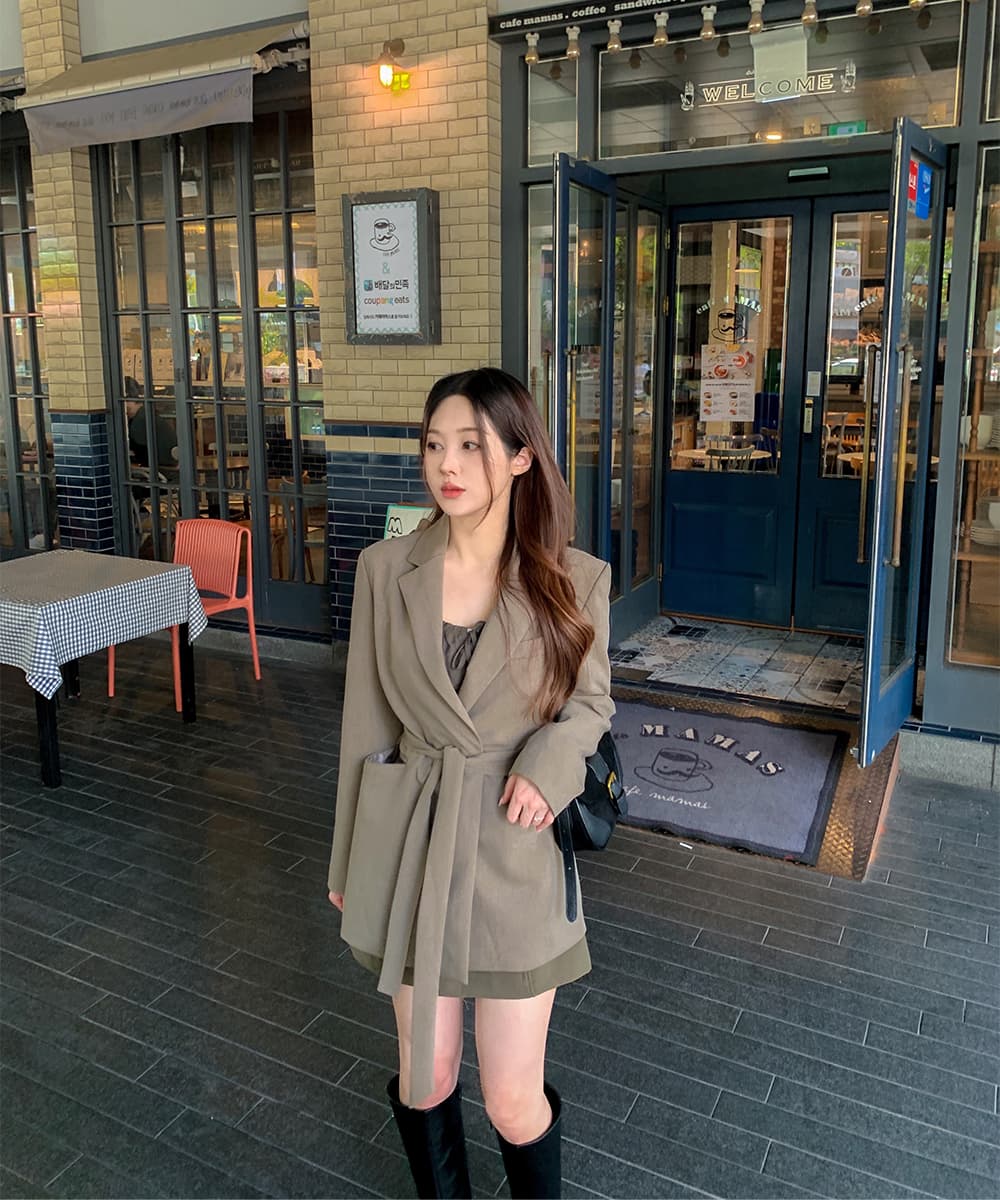 있음 선적 사이즈 업데이트 한국 chic 가을 겨울 새로운 프랑스식 레트로 행침 목 부서 허리 캐주얼 블레이저 상세 이미지 14