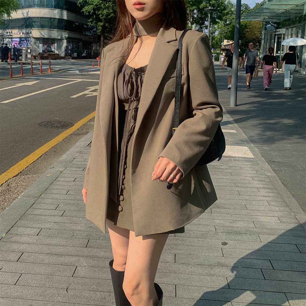 있음 선적 사이즈 업데이트 한국 chic 가을 겨울 새로운 프랑스식 레트로 행침 목 부서 허리 캐주얼 블레이저 상세 이미지 15