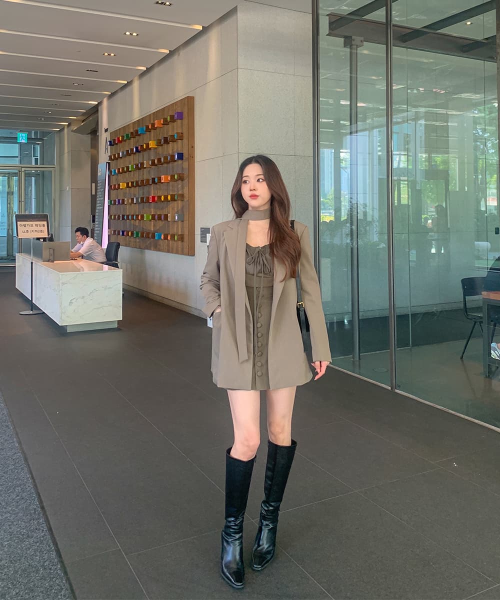 있음 선적 사이즈 업데이트 한국 chic 가을 겨울 새로운 프랑스식 레트로 행침 목 부서 허리 캐주얼 블레이저 상세 이미지 17