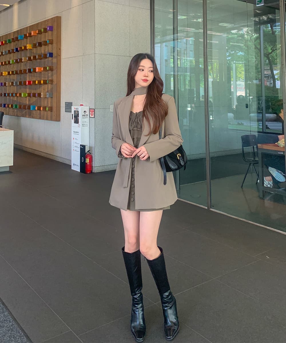있음 선적 사이즈 업데이트 한국 chic 가을 겨울 새로운 프랑스식 레트로 행침 목 부서 허리 캐주얼 블레이저 상세 이미지 19