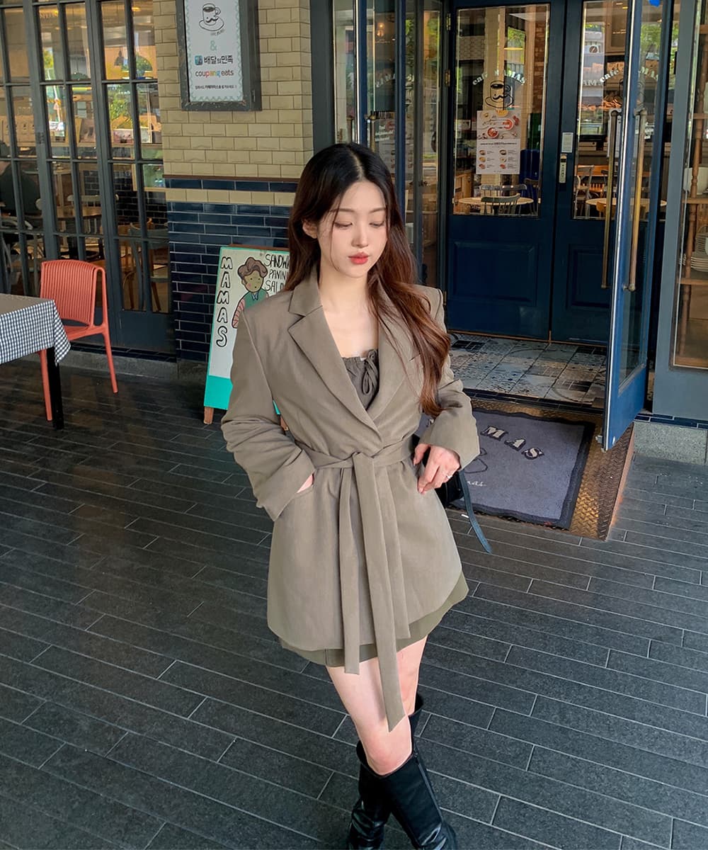 있음 선적 사이즈 업데이트 한국 chic 가을 겨울 새로운 프랑스식 레트로 행침 목 부서 허리 캐주얼 블레이저 상세 이미지 21