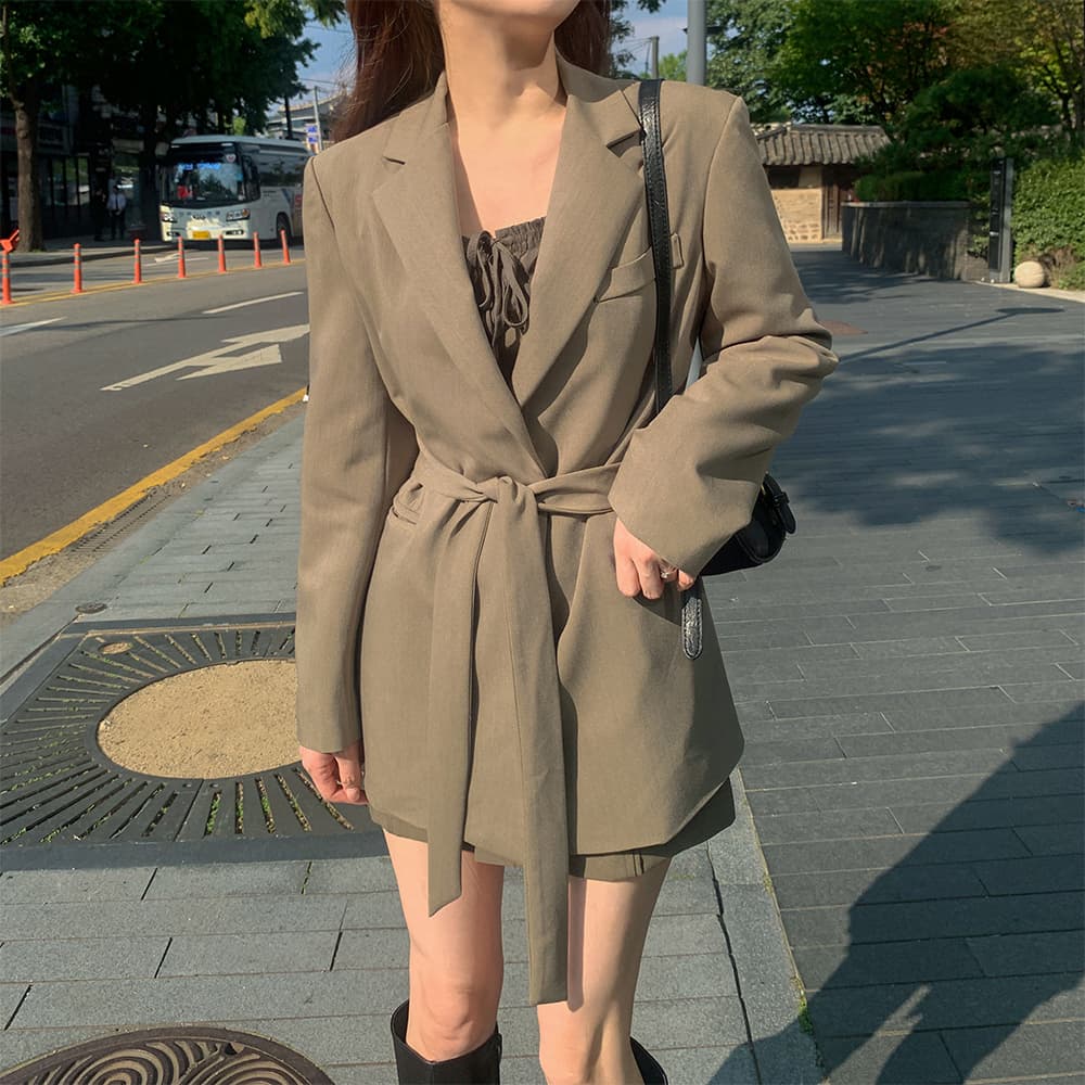 있음 선적 사이즈 업데이트 한국 chic 가을 겨울 새로운 프랑스식 레트로 행침 목 부서 허리 캐주얼 블레이저 상세 이미지 23
