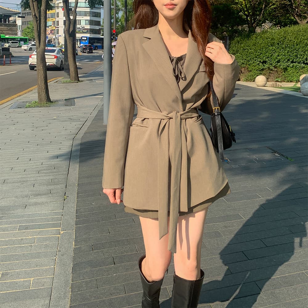 있음 선적 사이즈 업데이트 한국 chic 가을 겨울 새로운 프랑스식 레트로 행침 목 부서 허리 캐주얼 블레이저 상세 이미지 25