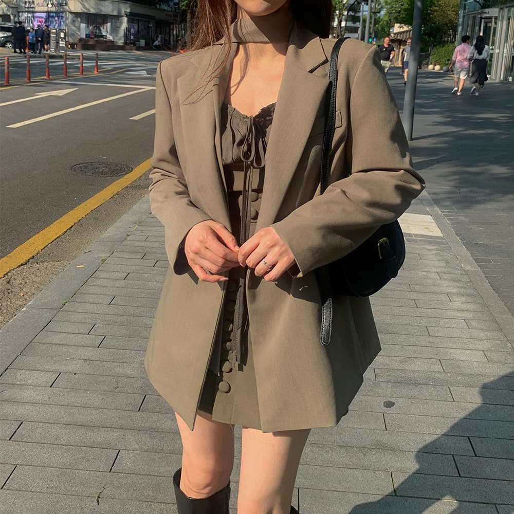 있음 선적 사이즈 업데이트 한국 chic 가을 겨울 새로운 프랑스식 레트로 행침 목 부서 허리 캐주얼 블레이저 상세 이미지 27