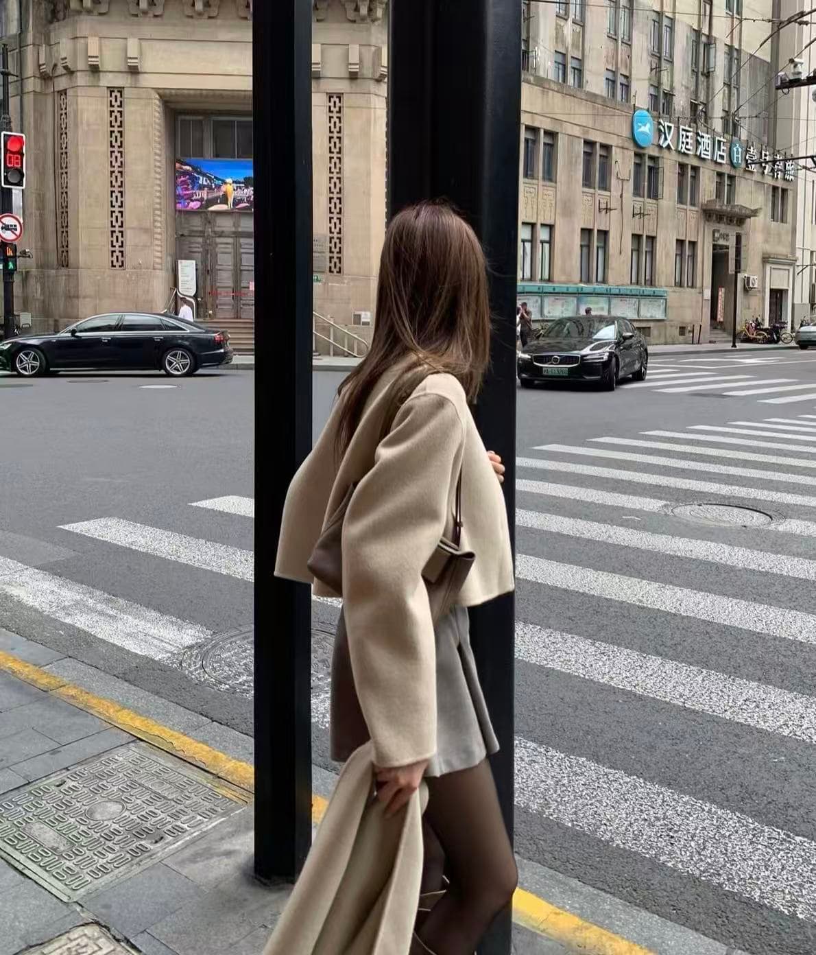 있음 선적 사이즈 업데이트 한국 chic 가을 겨울 새로운 한 부서 스카프 라운드 넥 단추 품격 모직 짧은 외투 상세 이미지 3