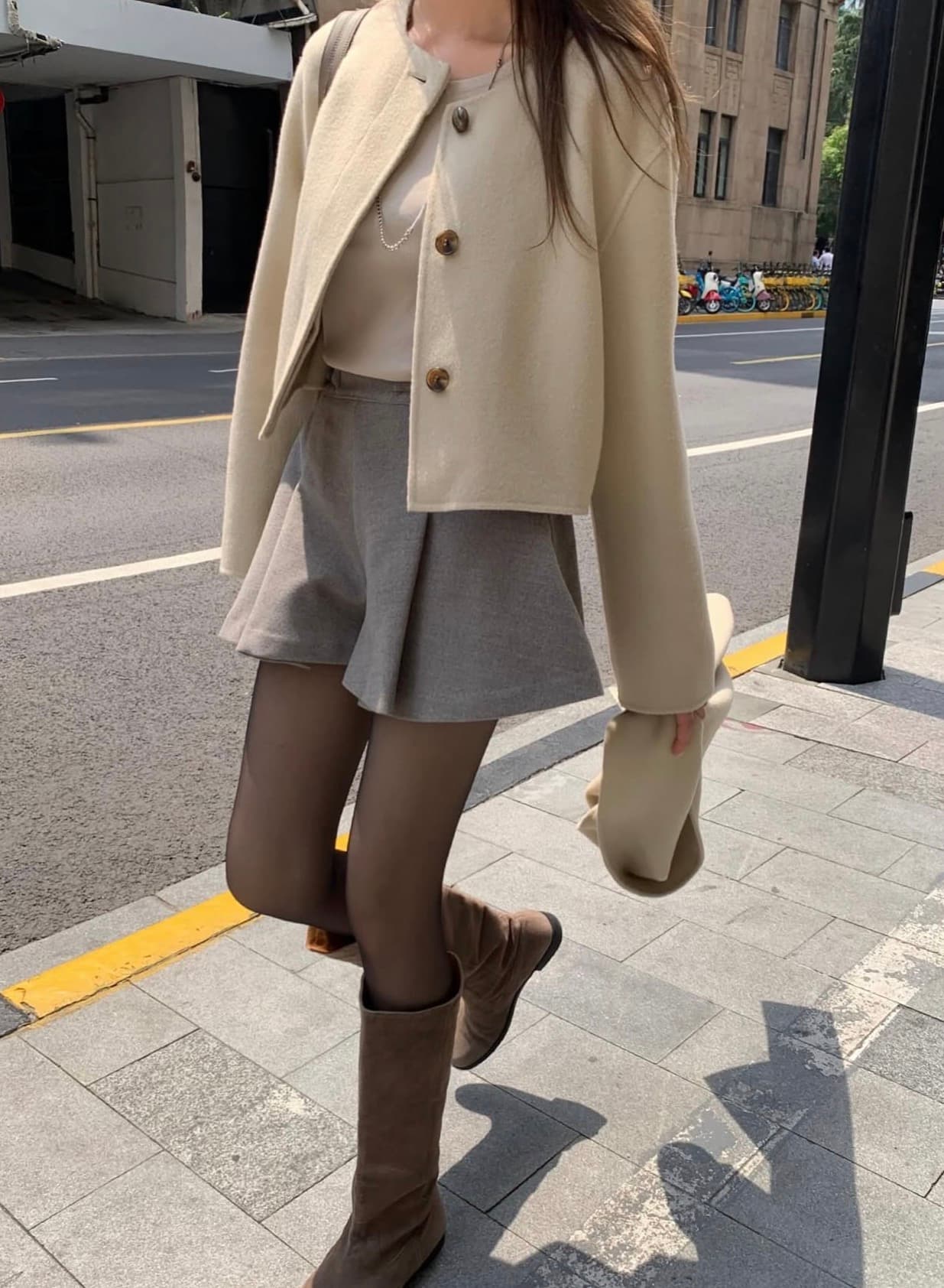 있음 선적 사이즈 업데이트 한국 chic 가을 겨울 새로운 한 부서 스카프 라운드 넥 단추 품격 모직 짧은 외투 상세 이미지 6