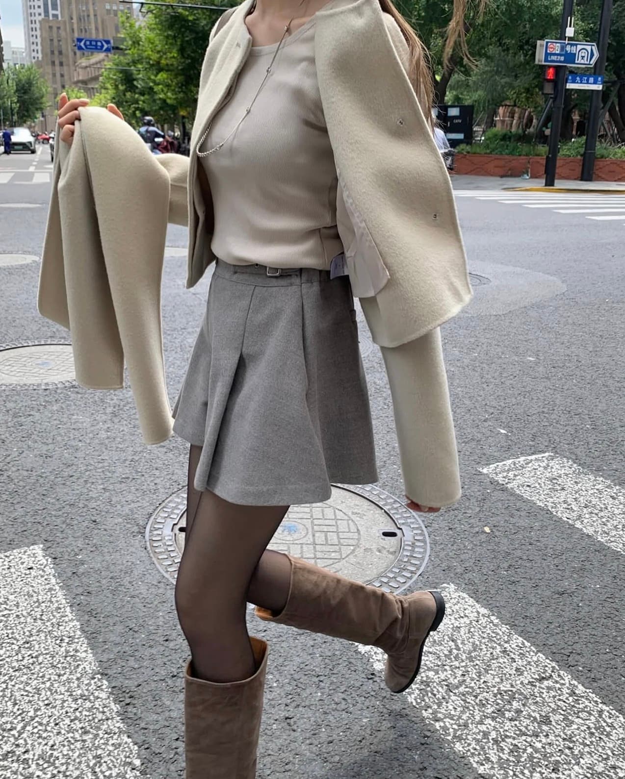 있음 선적 사이즈 업데이트 한국 chic 가을 겨울 새로운 한 부서 스카프 라운드 넥 단추 품격 모직 짧은 외투 상세 이미지 19
