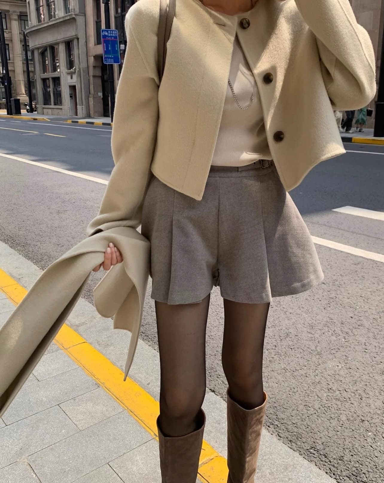 있음 선적 사이즈 업데이트 한국 chic 가을 겨울 새로운 한 부서 스카프 라운드 넥 단추 품격 모직 짧은 외투 상세 이미지 21