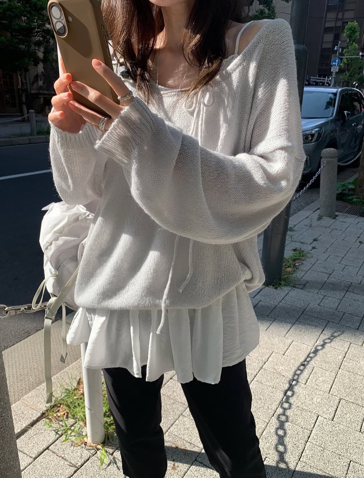 있음 선적 사이즈 업데이트 한국 chic 가을 겨울 새로운 부드러운 바람 레이스업 칼라 단색 느슨함 센스 니트 스웨터 상세 이미지 13