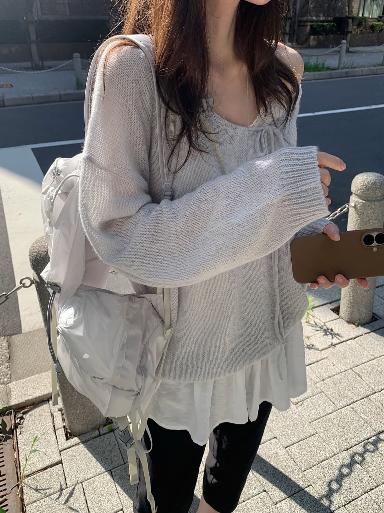 있음 선적 사이즈 업데이트 한국 chic 가을 겨울 새로운 부드러운 바람 레이스업 칼라 단색 느슨함 센스 니트 스웨터 상세 이미지 18