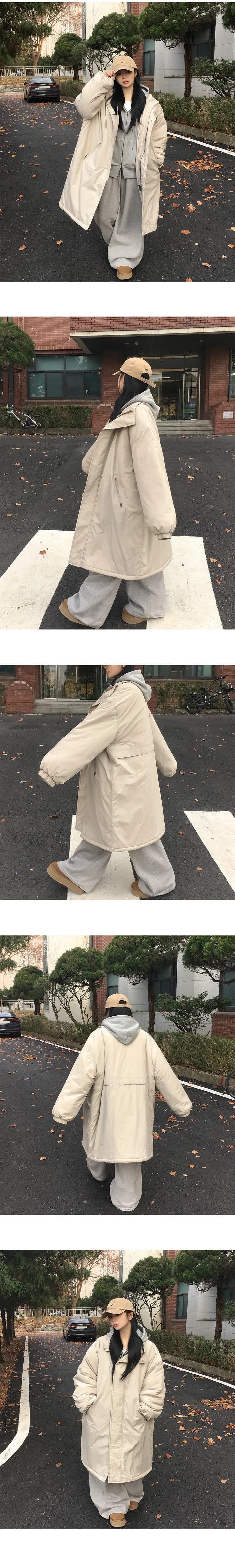 한국 chic 겨울 새로운 한 부서 캐주얼 루즈핏 Parker 롱 코트 두꺼운 면 의류 상세 이미지 11