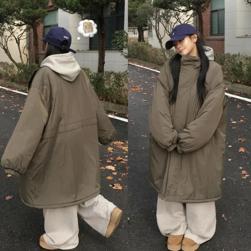한국 chic 겨울 새로운 한 부서 캐주얼 루즈핏 Parker 롱 코트 두꺼운 면 의류 이미지 5