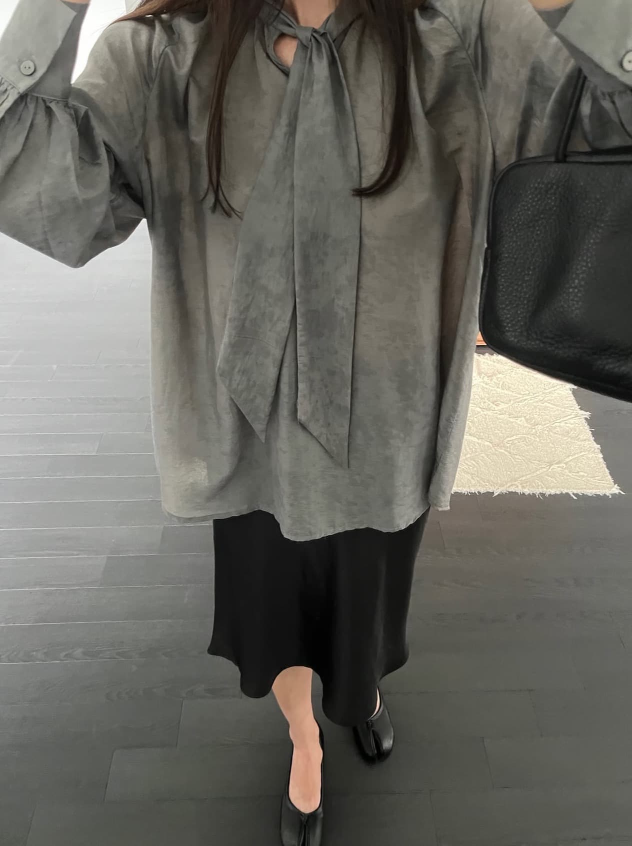 한국 chic 가을 겨울 새로운 한 부서 품격 리본 칼라 루즈핏 다용도 셔츠 상세 이미지 2