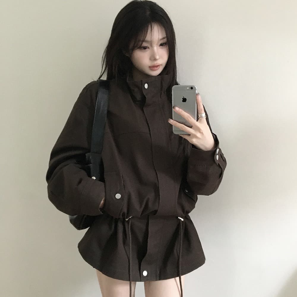 한국 스타일 chic 가을 겨울 새로운 한 부서 레트로 펌프 로프 슬림해 보이는 워크웨어 재킷 재킷 이미지 2