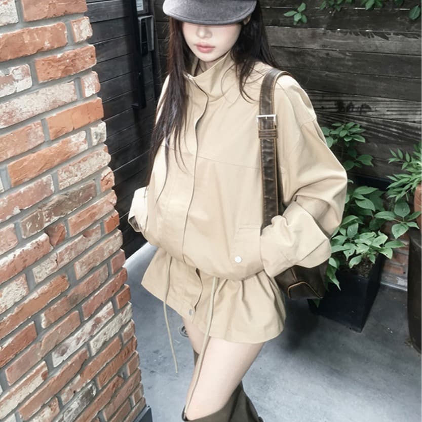 한국 스타일 chic 가을 겨울 새로운 한 부서 레트로 펌프 로프 슬림해 보이는 워크웨어 재킷 재킷 이미지 5