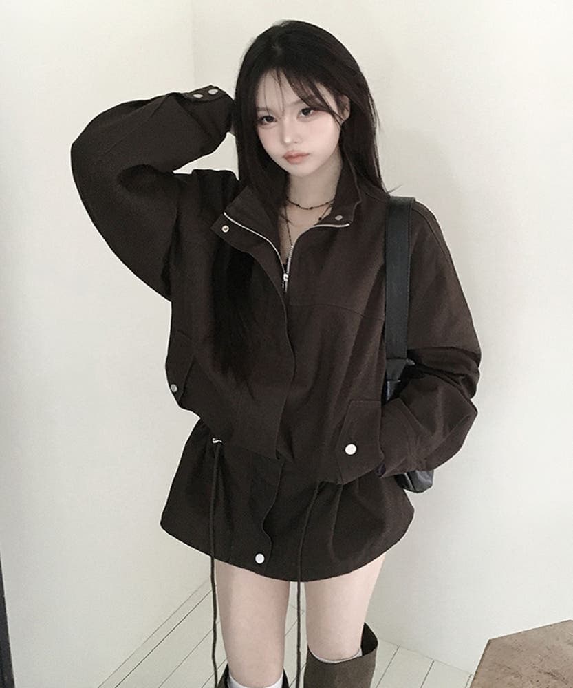 한국 스타일 chic 가을 겨울 새로운 한 부서 레트로 펌프 로프 슬림해 보이는 워크웨어 재킷 재킷 상세 이미지 2