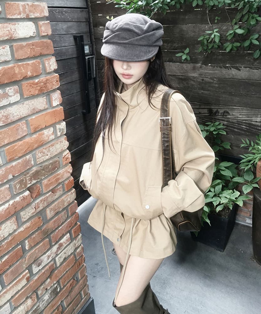 한국 스타일 chic 가을 겨울 새로운 한 부서 레트로 펌프 로프 슬림해 보이는 워크웨어 재킷 재킷 상세 이미지 3