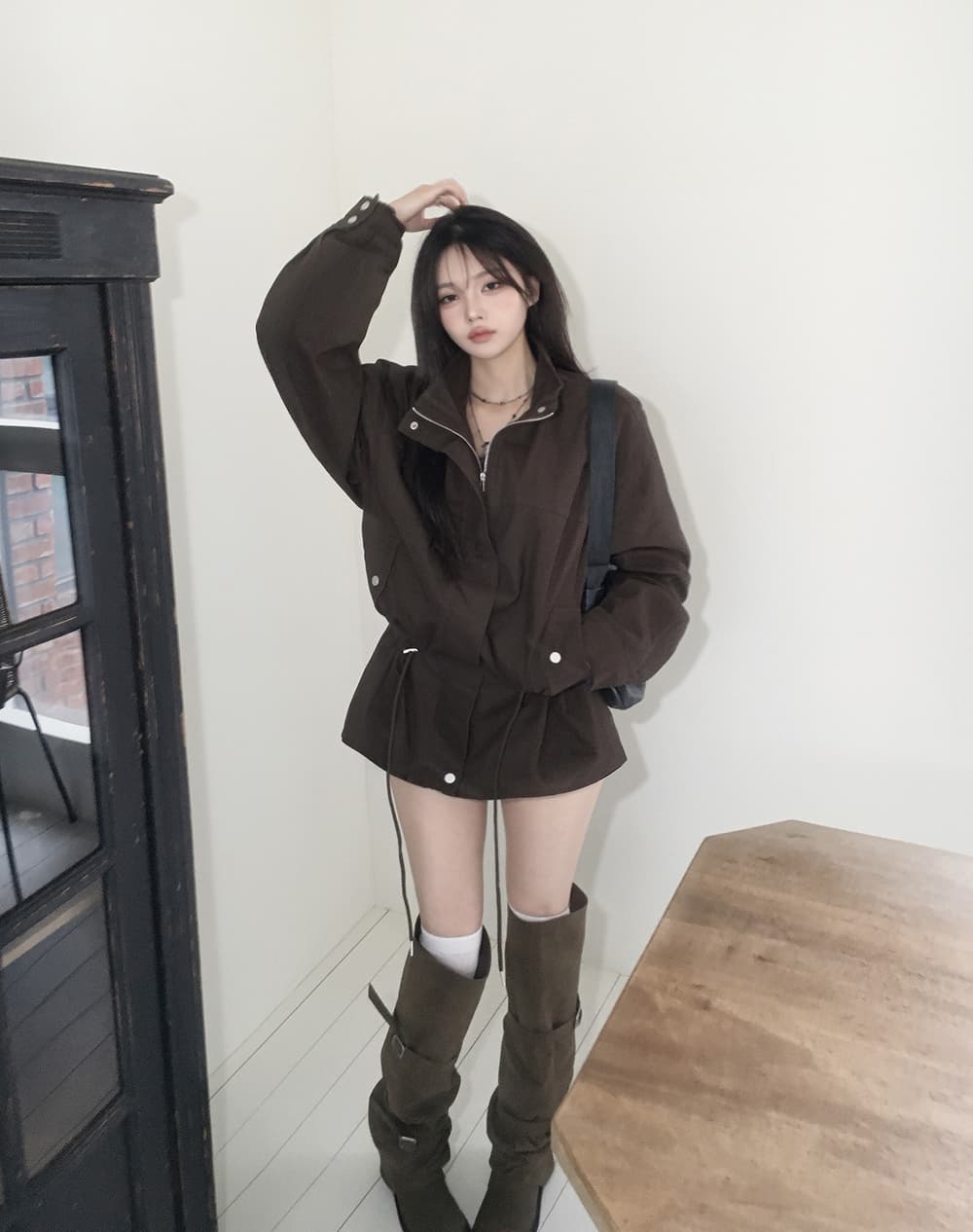 한국 스타일 chic 가을 겨울 새로운 한 부서 레트로 펌프 로프 슬림해 보이는 워크웨어 재킷 재킷 상세 이미지 12