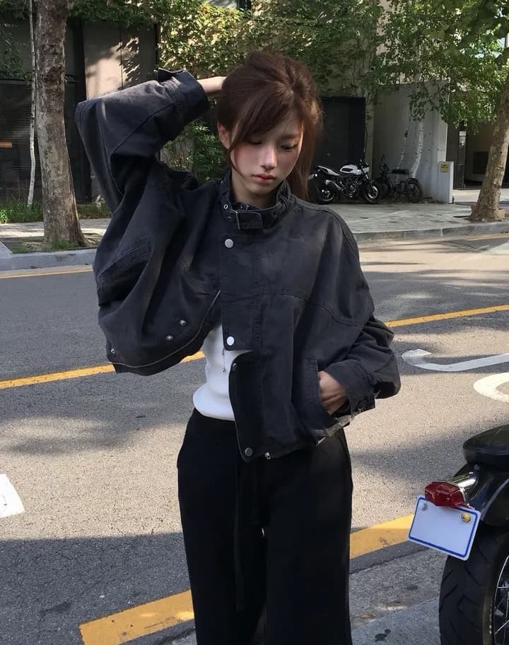 한국 chic 가을 겨울 새로운 레트로 스탠드 칼라 워크웨어 짧은 외투 상세 이미지 2