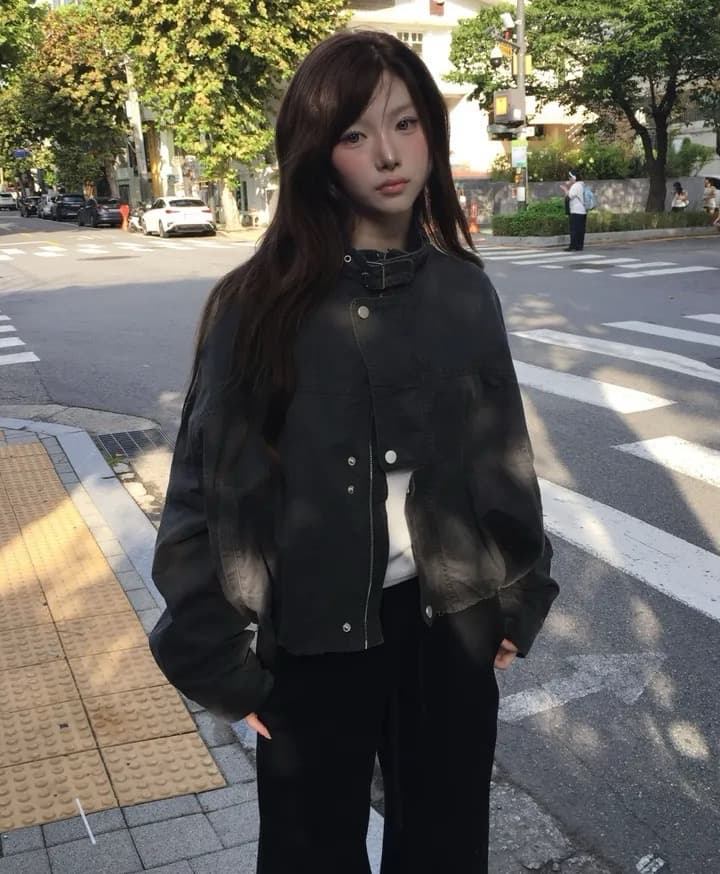 한국 chic 가을 겨울 새로운 레트로 스탠드 칼라 워크웨어 짧은 외투 상세 이미지 4