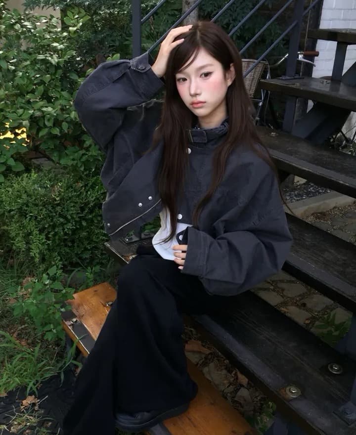 한국 chic 가을 겨울 새로운 레트로 스탠드 칼라 워크웨어 짧은 외투 상세 이미지 6