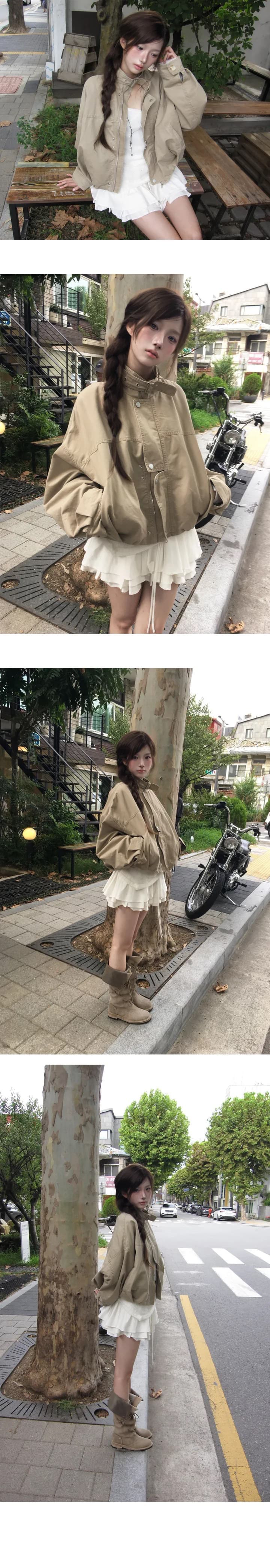 한국 chic 가을 겨울 새로운 레트로 스탠드 칼라 워크웨어 짧은 외투 상세 이미지 11