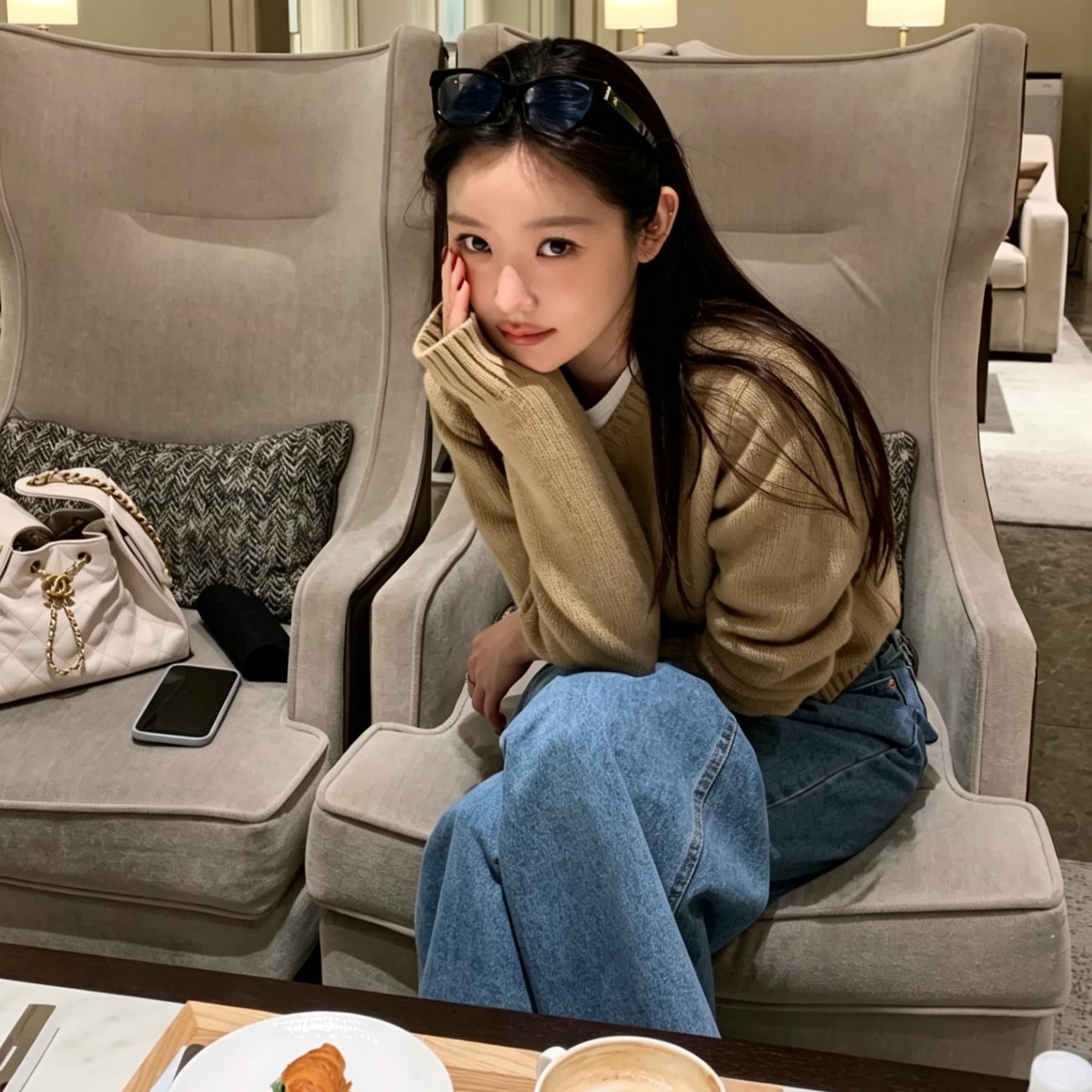 한국 chic 가을 겨울 새로운 한 부서 라운드 넥 미니멀리즘 품격 털 의류 이미지 2