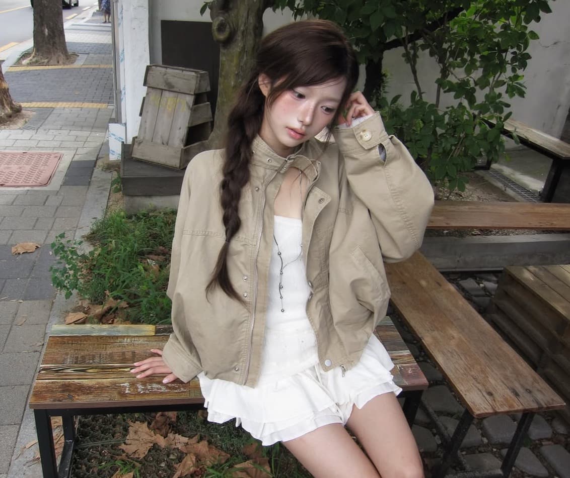 한국 chic 가을 겨울 새로운 레트로 스탠드 칼라 버튼 워크웨어 짧은 외투 상세 이미지 7