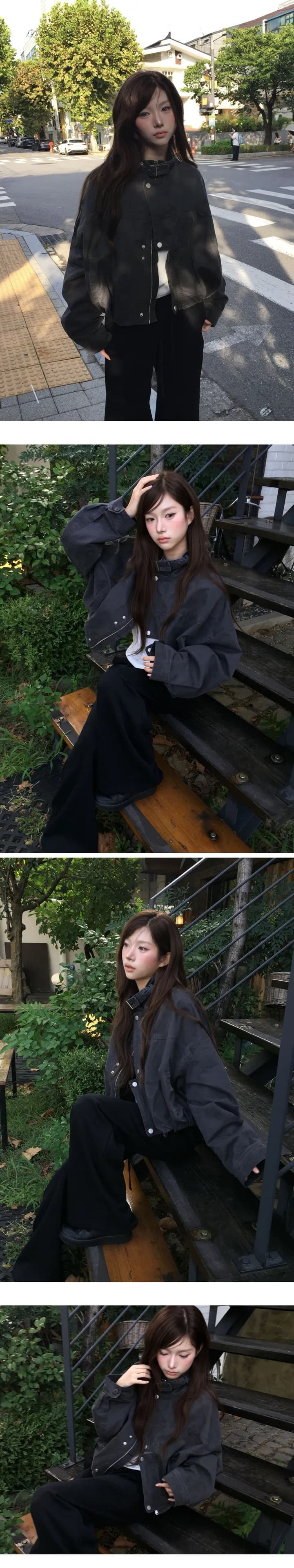 한국 chic 가을 겨울 새로운 레트로 스탠드 칼라 버튼 워크웨어 짧은 외투 상세 이미지 13