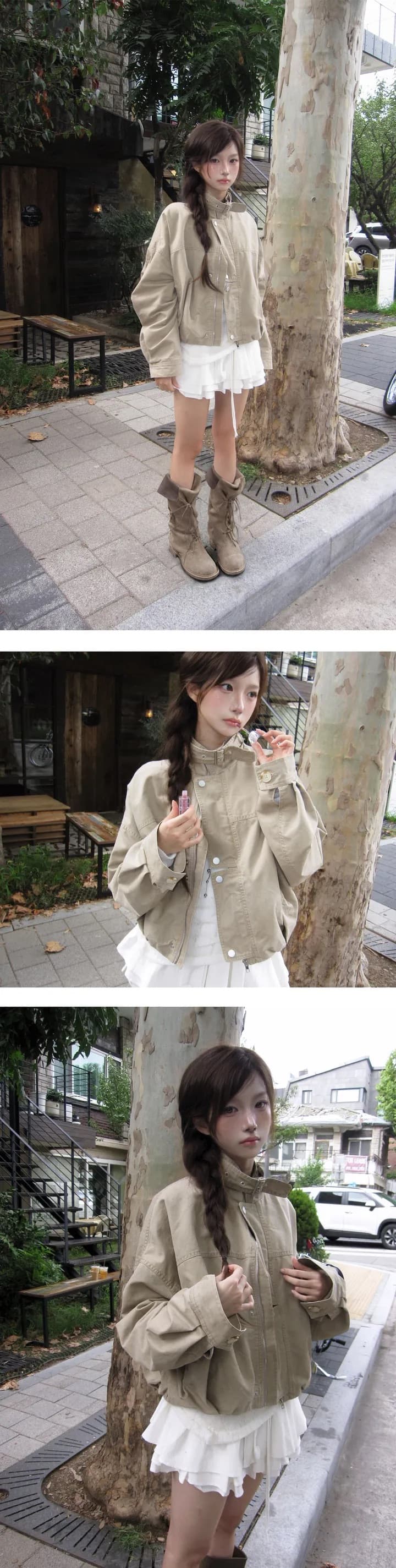 한국 chic 가을 겨울 새로운 레트로 스탠드 칼라 버튼 워크웨어 짧은 외투 상세 이미지 14