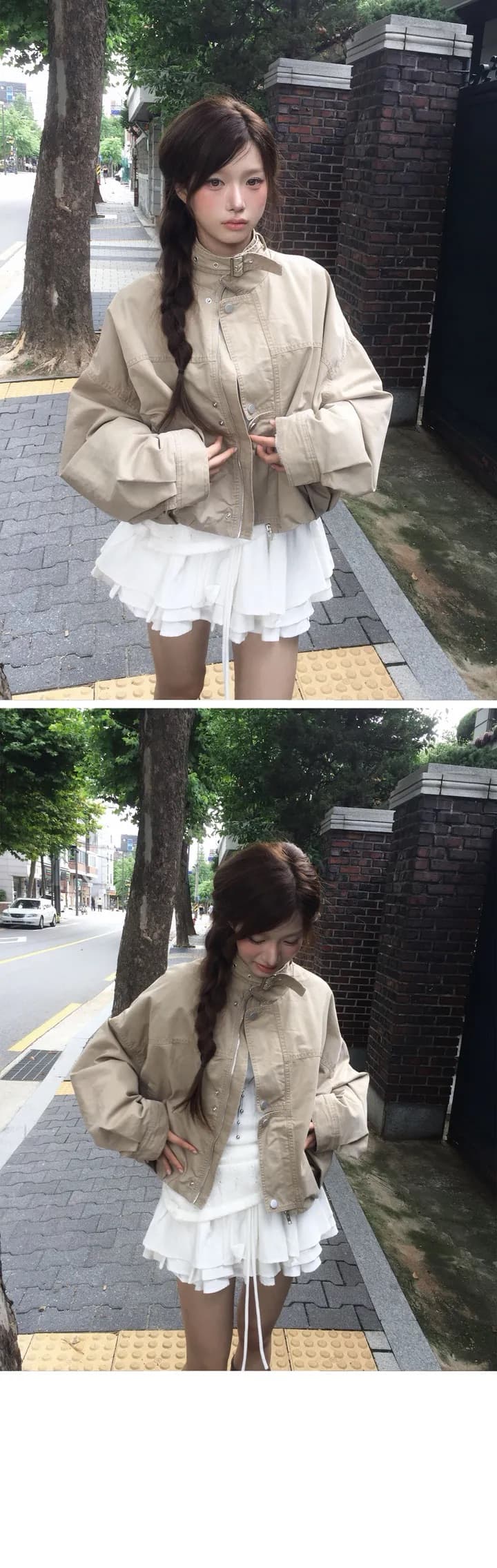 한국 chic 가을 겨울 새로운 레트로 스탠드 칼라 버튼 워크웨어 짧은 외투 상세 이미지 15
