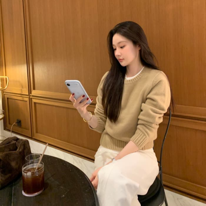 한국 chic 가을 겨울 새로운 한 부서 라운드 넥 미니멀리즘 품격 털 의류 이미지 4
