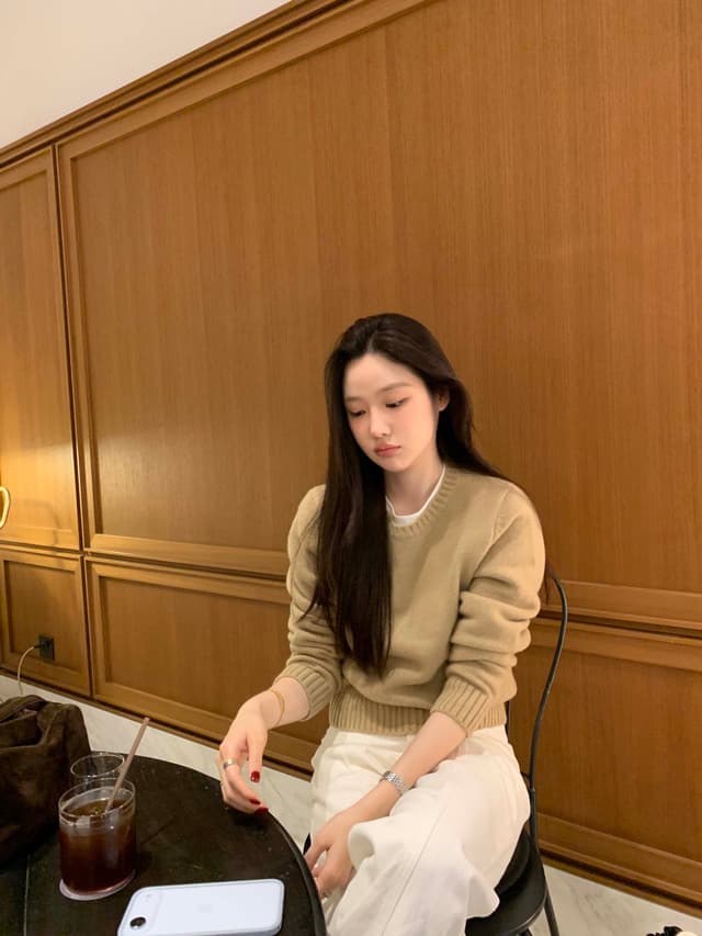 한국 chic 가을 겨울 새로운 한 부서 라운드 넥 미니멀리즘 품격 털 의류 상세 이미지 1