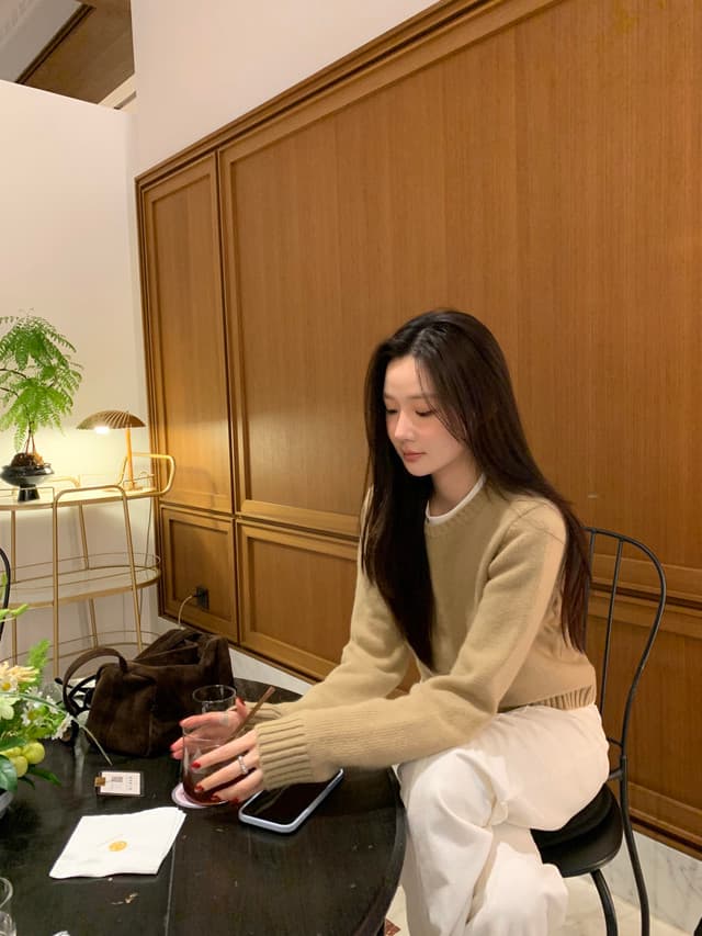 한국 chic 가을 겨울 새로운 한 부서 라운드 넥 미니멀리즘 품격 털 의류 상세 이미지 7