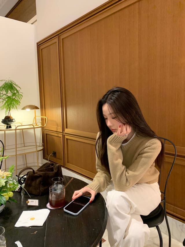한국 chic 가을 겨울 새로운 한 부서 라운드 넥 미니멀리즘 품격 털 의류 상세 이미지 9