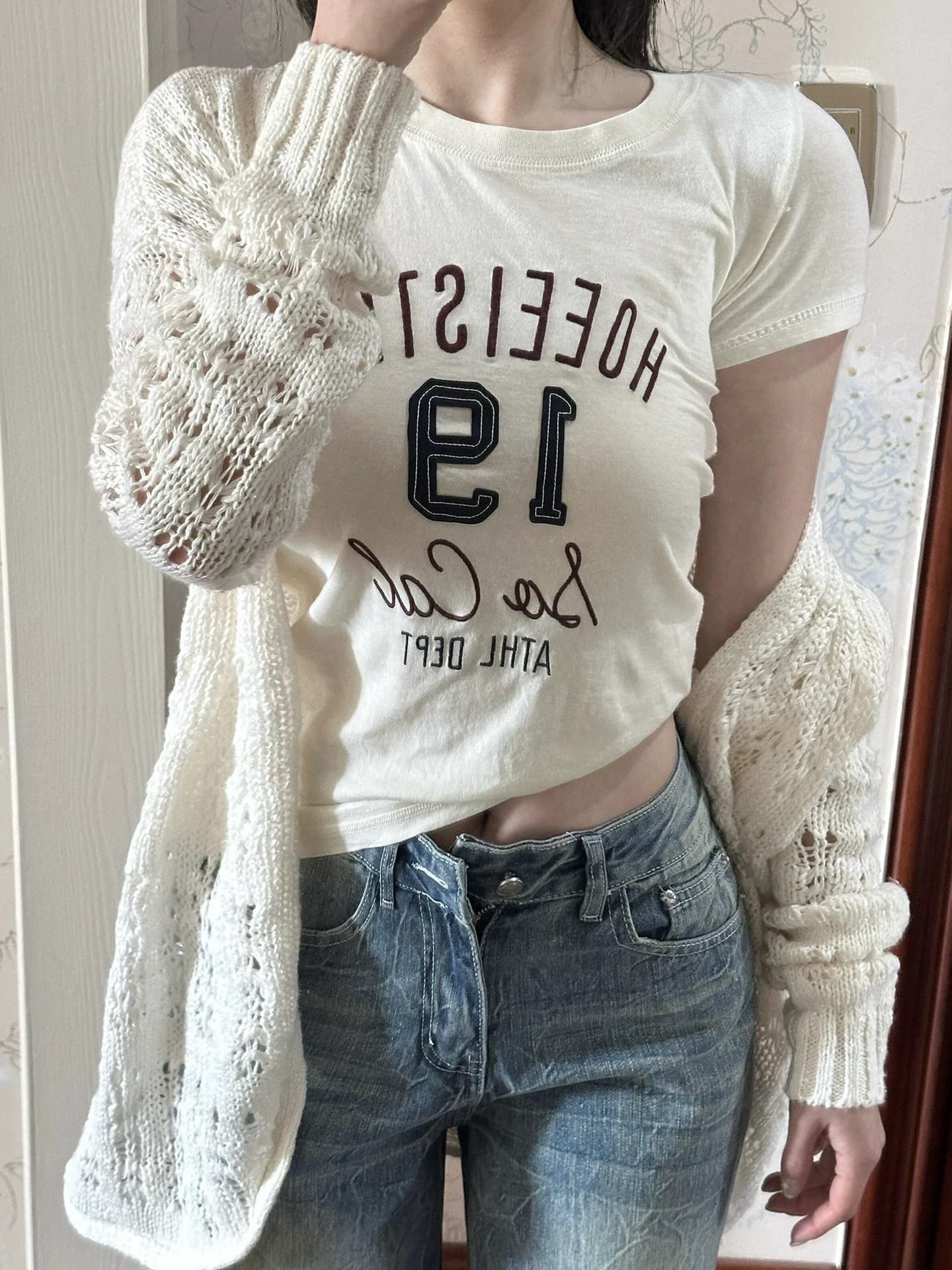 아메리칸 알파벳 자수 반팔 티셔츠 여성 여름 새로운 긍정적 인 어깨 몸매 가꾸기 슬림해 보이는 핫걸 라운드 넥 조수 브랜드 맨위 ins