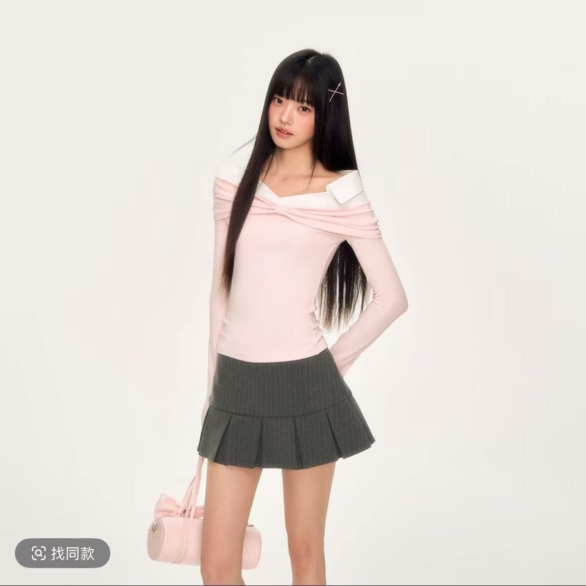 weekend hub 디자인 센스 나비 매듭 비틀림 패치워크 비스듬한 어깨 의류 프랑스식 고유 한 페이크 레이어드 긴팔 여성