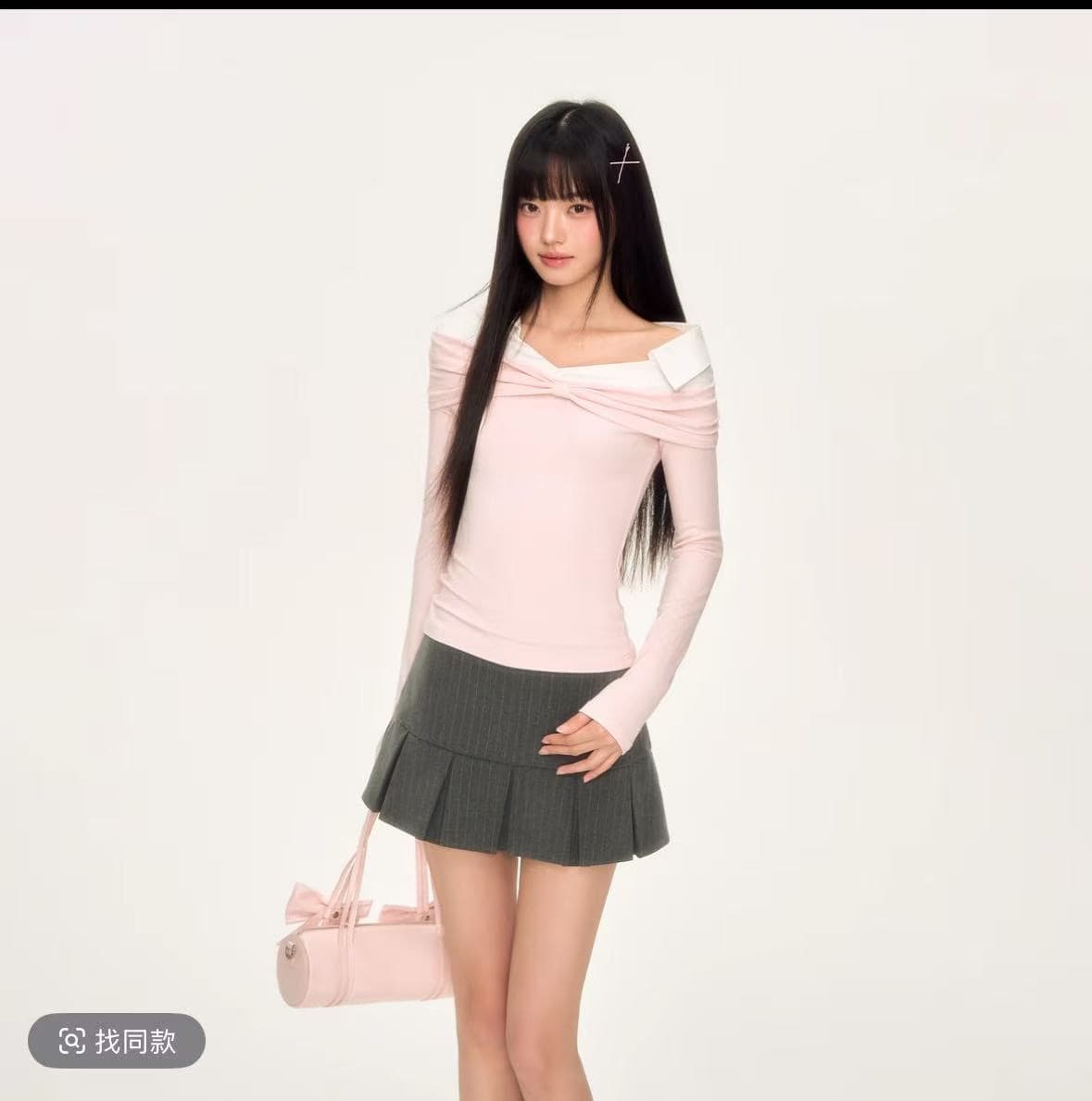 weekend hub 디자인 센스 나비 매듭 비틀림 패치워크 비스듬한 어깨 의류 프랑스식 고유 한 페이크 레이어드 긴팔 여성 상세 이미지 4