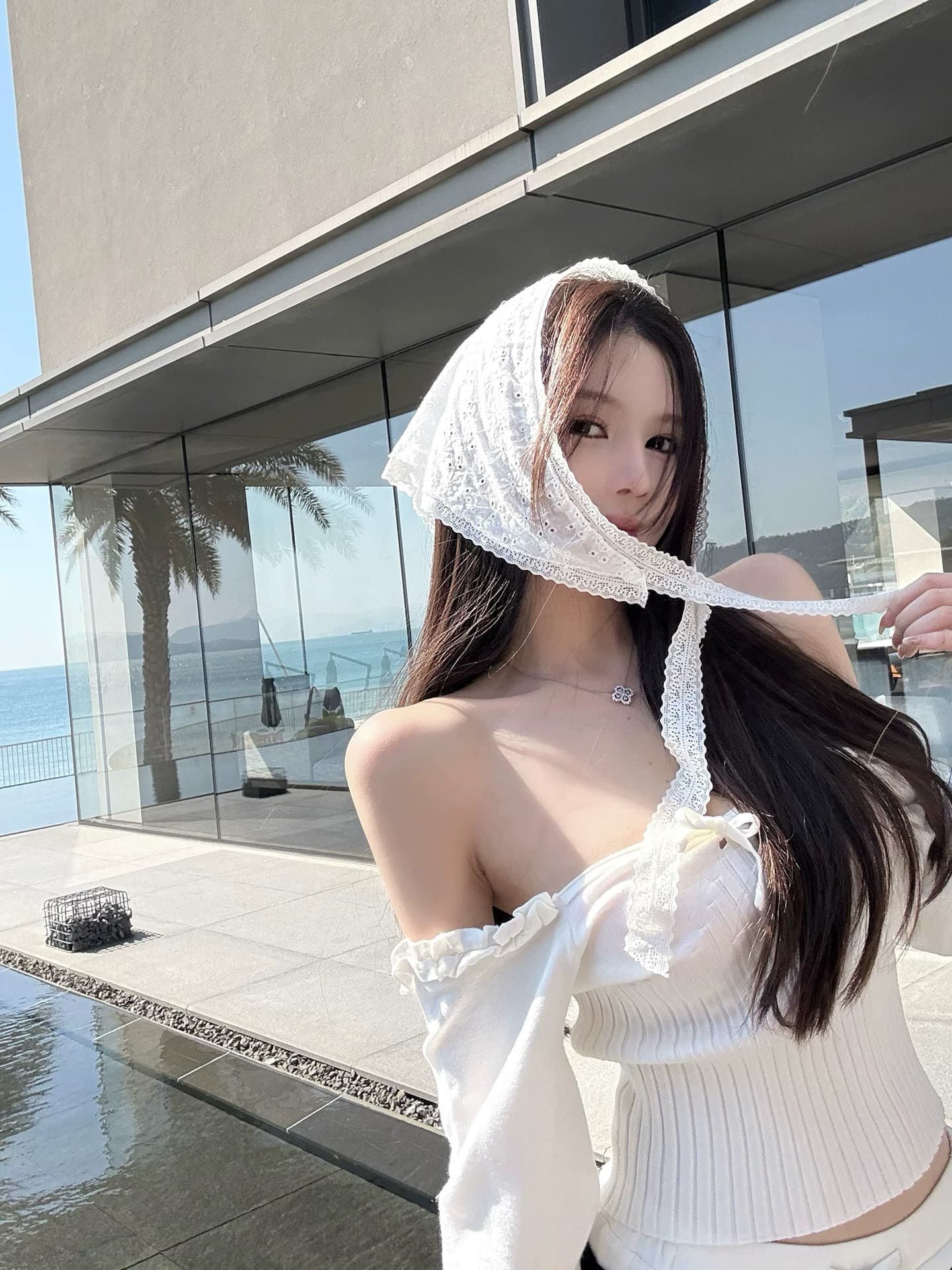 titi 작은 자매 부드러운 포수 니트 스웨터 여성 양모 오프숄더 달콤한 욕망 슬림해 보이는 쇼트 스타일 화이트 맨위 상세 이미지 2