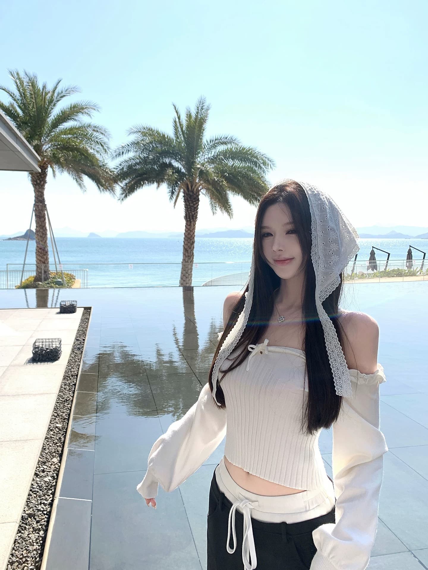 titi 작은 자매 부드러운 포수 니트 스웨터 여성 양모 오프숄더 달콤한 욕망 슬림해 보이는 쇼트 스타일 화이트 맨위 상세 이미지 3