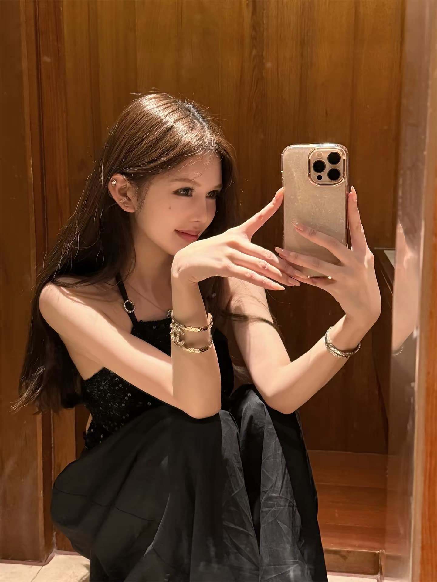 titi 작은 자매 쉬 너 눈부신 캐미솔 여름 스팽글 샤오시엔 백리스 행침 목 쇼트 스타일 맨위 상세 이미지 2
