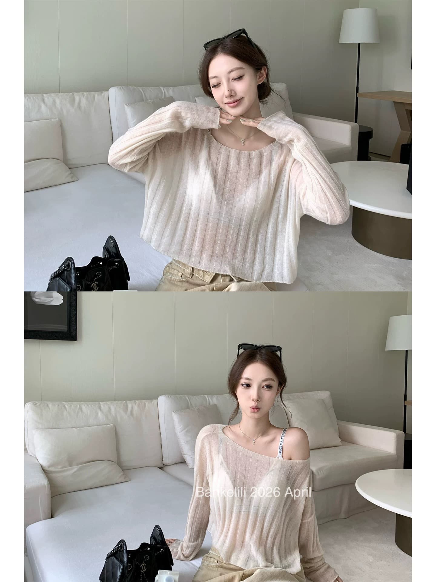 밤나무 코코아 bankelili 산소 Jiao 부드러운 셔츠 비스듬한 어깨 주간 실크 양모 혼방 긴팔 블라우스 여성 봄 여름 상세 이미지 5