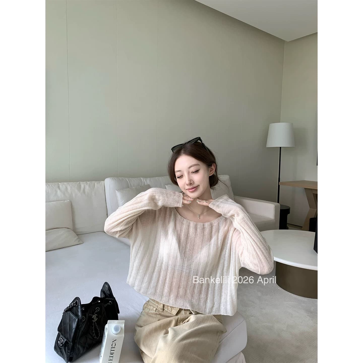 밤나무 코코아 bankelili 산소 Jiao 부드러운 셔츠 비스듬한 어깨 주간 실크 양모 혼방 긴팔 블라우스 여성 봄 여름 상세 이미지 10