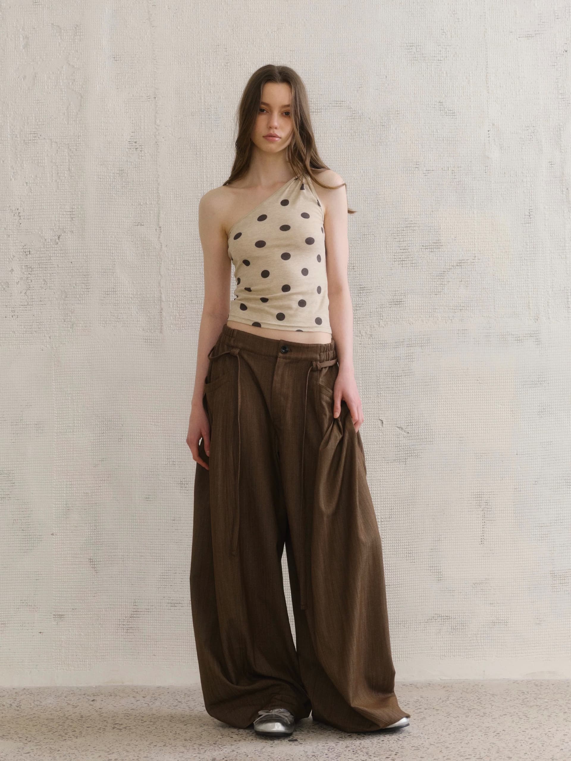 dailyscene 버블 물 도트 무늬 매듭 숄더백 조끼 주간 실크 혼방 부드럽다 신축성 비스듬한 어깨 의류 상세 이미지 5