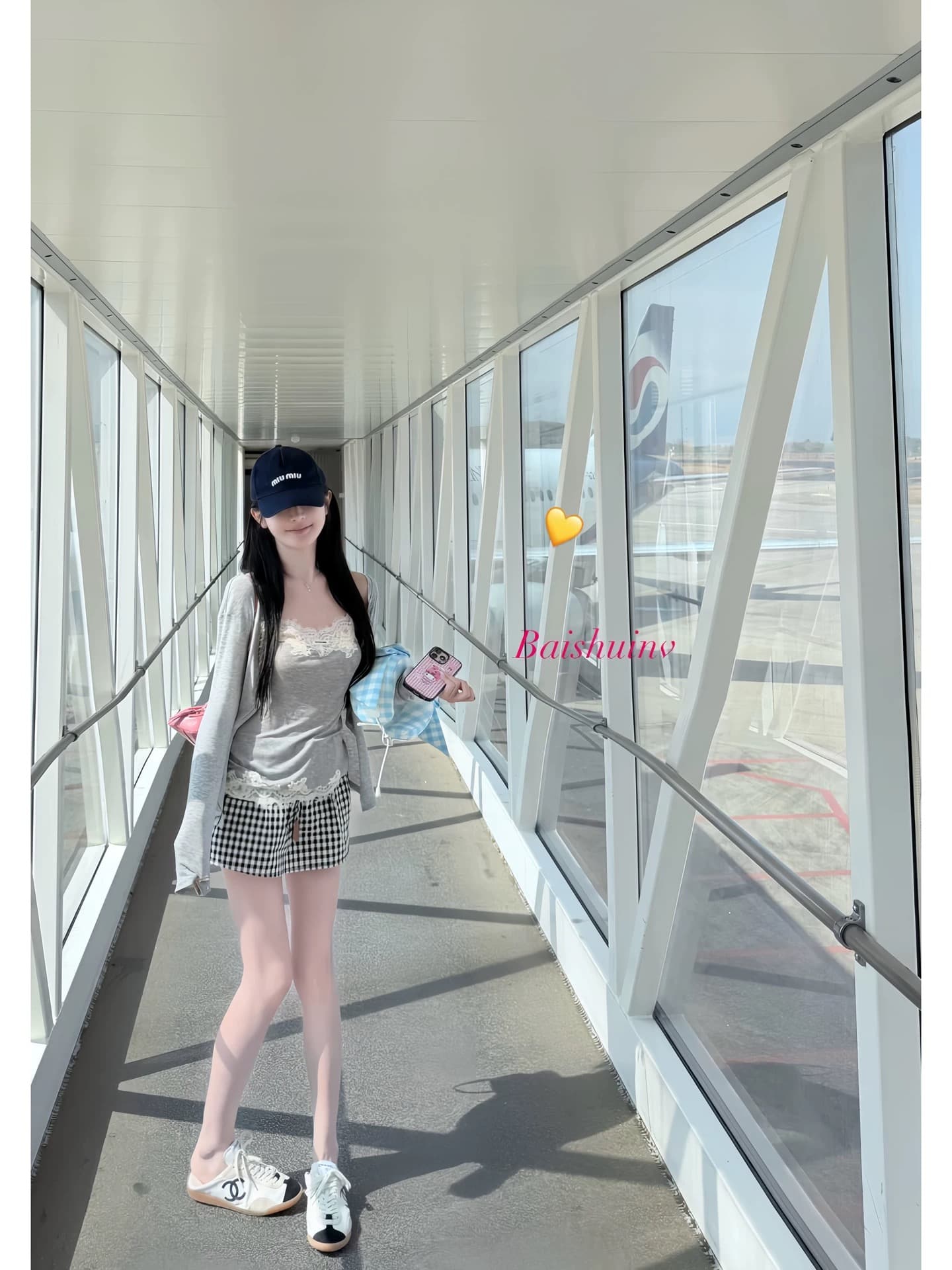 화이트 워터 여성 miu 부서 체크무늬 한 마디 허리밴드 치마바지 여성 여름 레트로 스타일 시원한 노출 방지 하이웨이스트 반바지 상세 이미지 5
