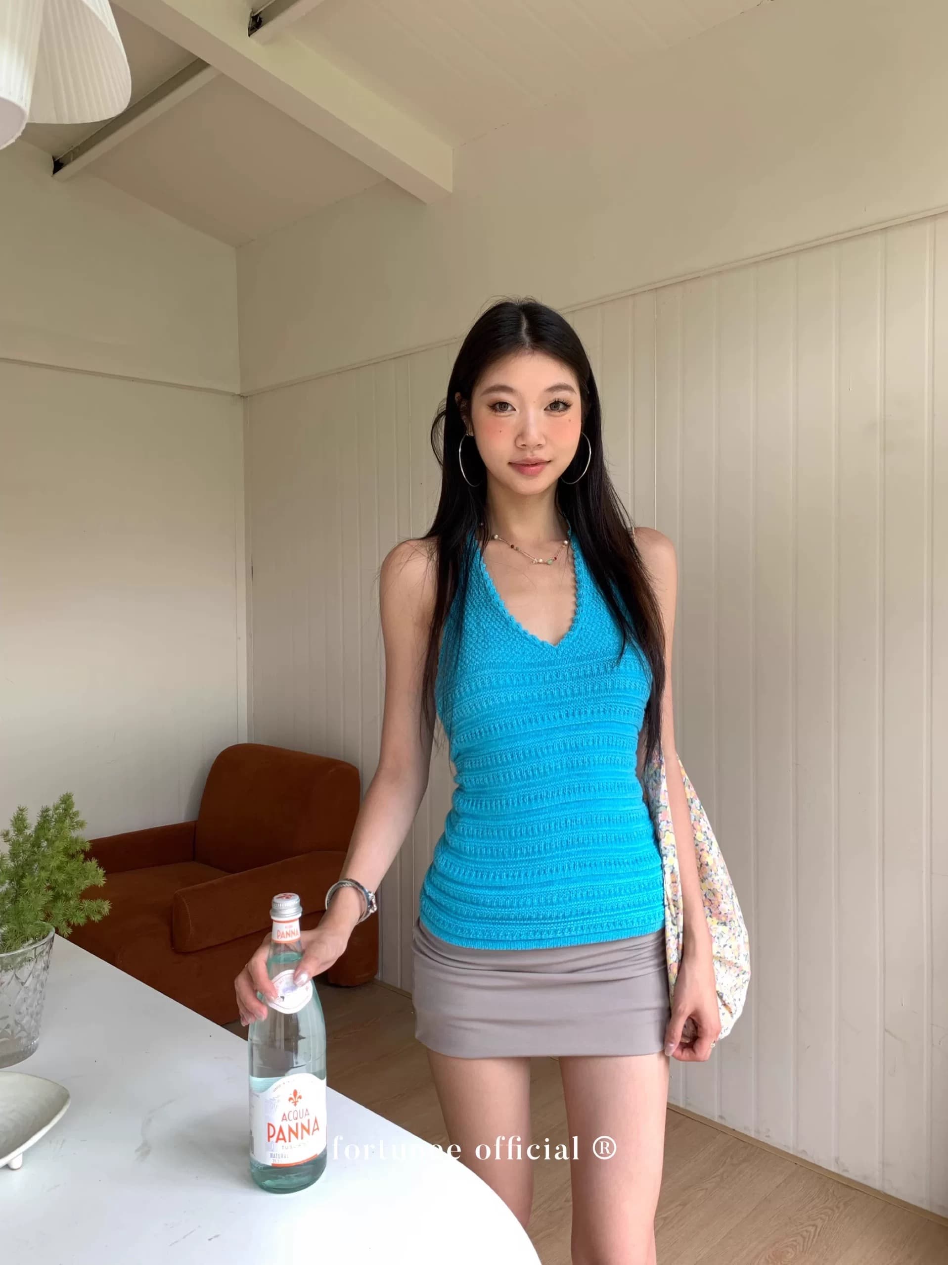 fortunee 홀로우 아웃 자수 니트 행침 목 조끼 여성 여름 디자인 센스 핫걸 몸매 가꾸기 다용도 민소매 맨위 상세 이미지 6